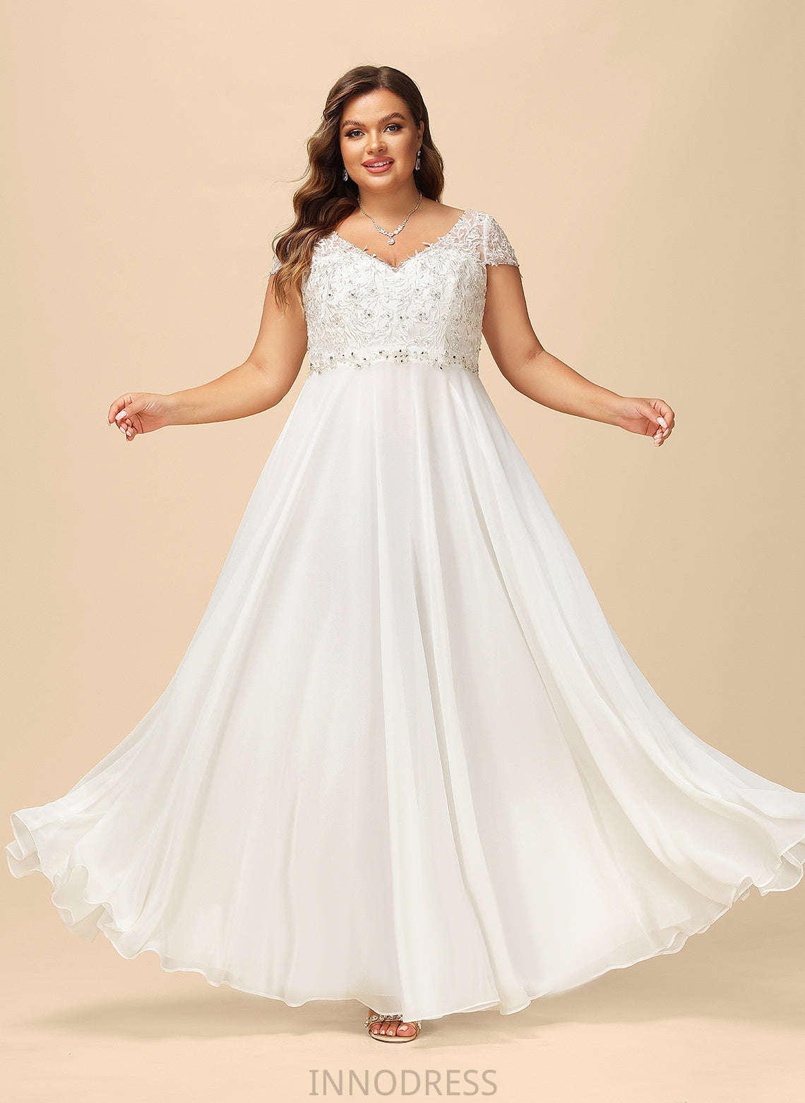 Lace With Dress A-Line Wedding Dresses Floor-Length V-neck Beading Chiffon Sequins Wedding Sophronia