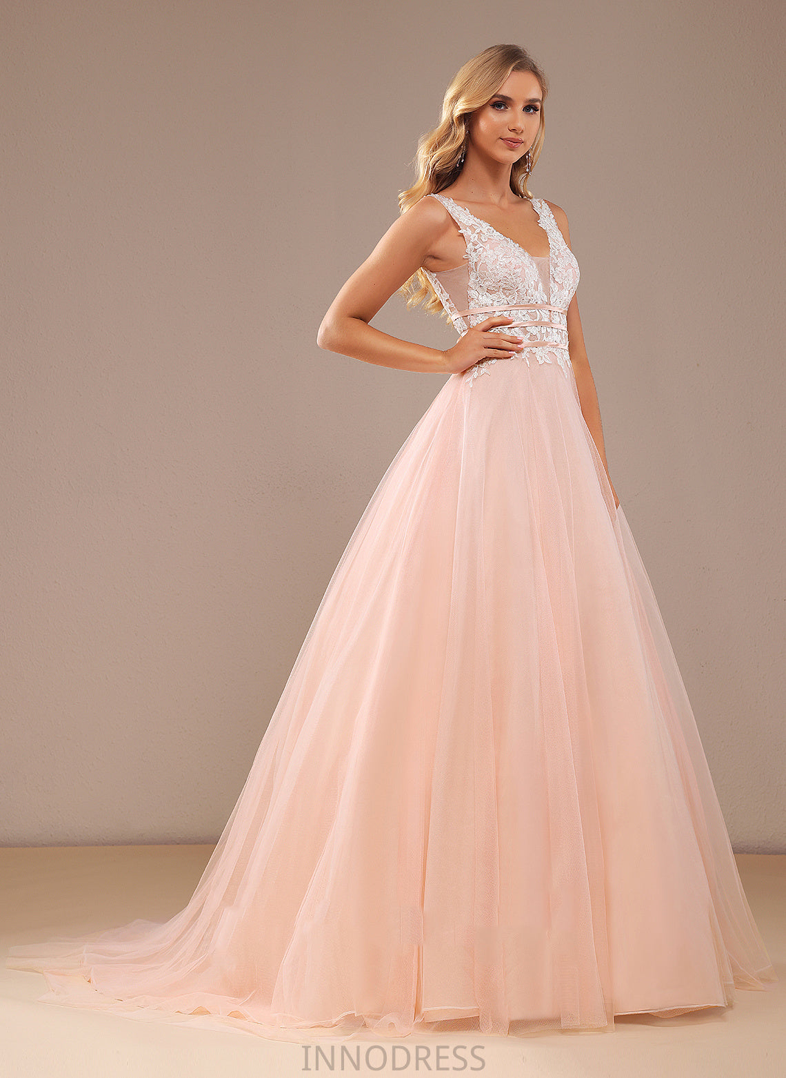 Dress Wedding V-neck Lace Court Wedding Dresses Train Ciara Lace Sequins With Ball-Gown/Princess Tulle