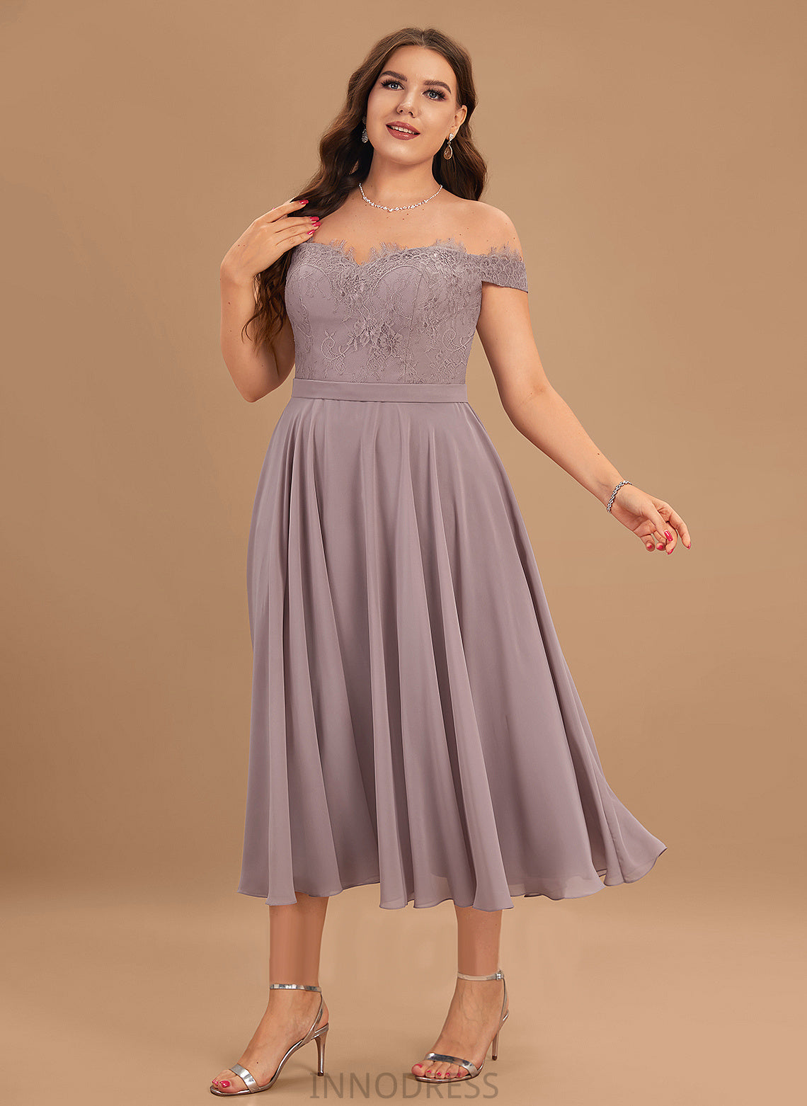 Neckline Tea-Length Embellishment Beading Silhouette Length Off-the-Shoulder Fabric A-Line Maureen Spaghetti Staps Floor Length Bridesmaid Dresses