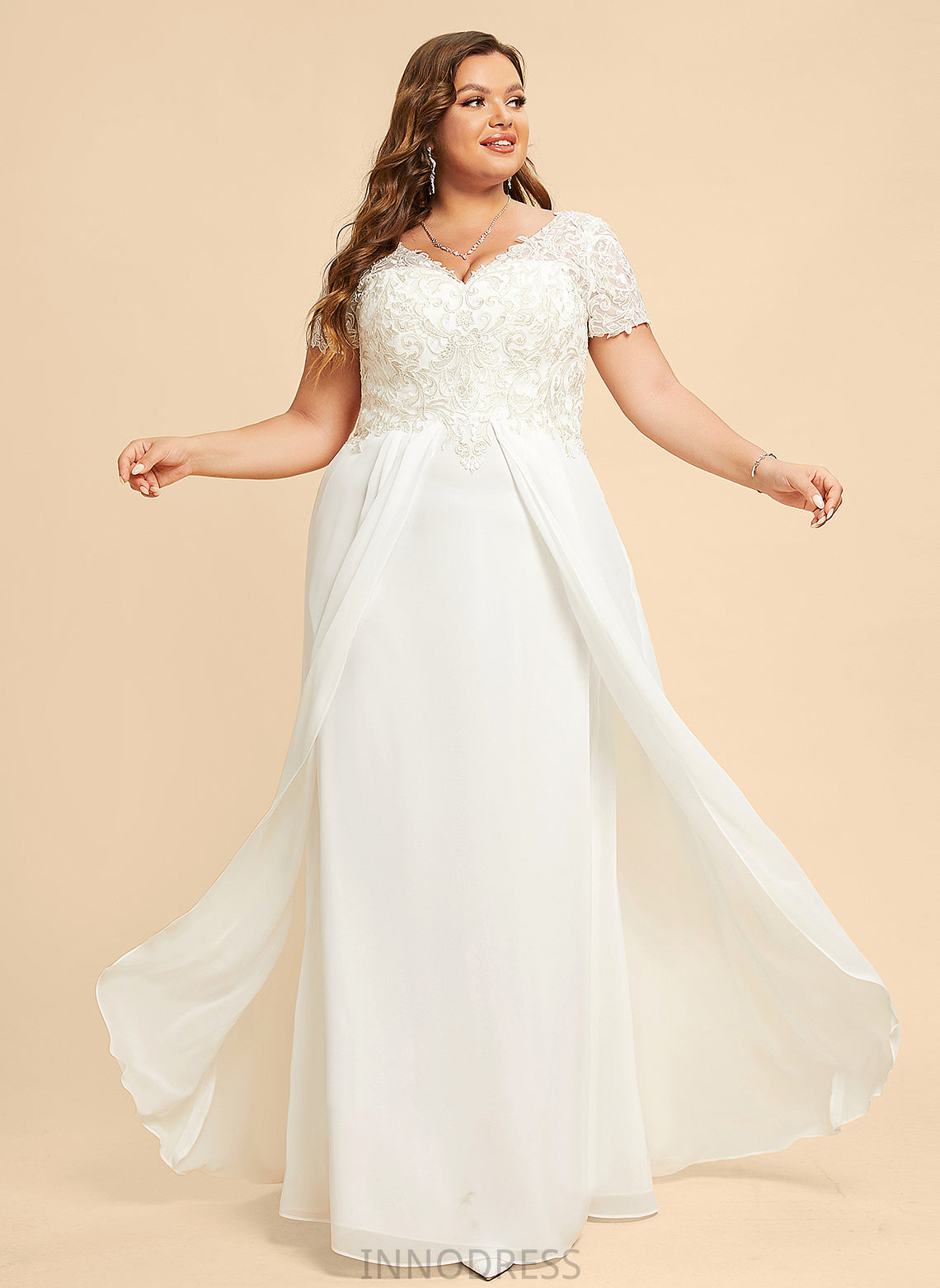 Chiffon Jazmine A-Line Wedding With Dress Wedding Dresses V-neck Floor-Length Lace