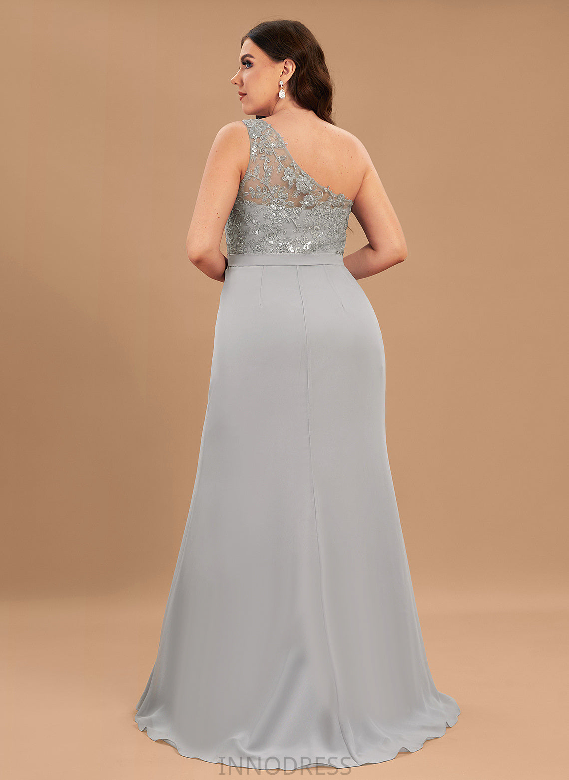 Neckline Sequins SweepTrain Trumpet/Mermaid Embellishment One-Shoulder Silhouette Length Fabric Kathryn Floor Length Sleeveless Bridesmaid Dresses