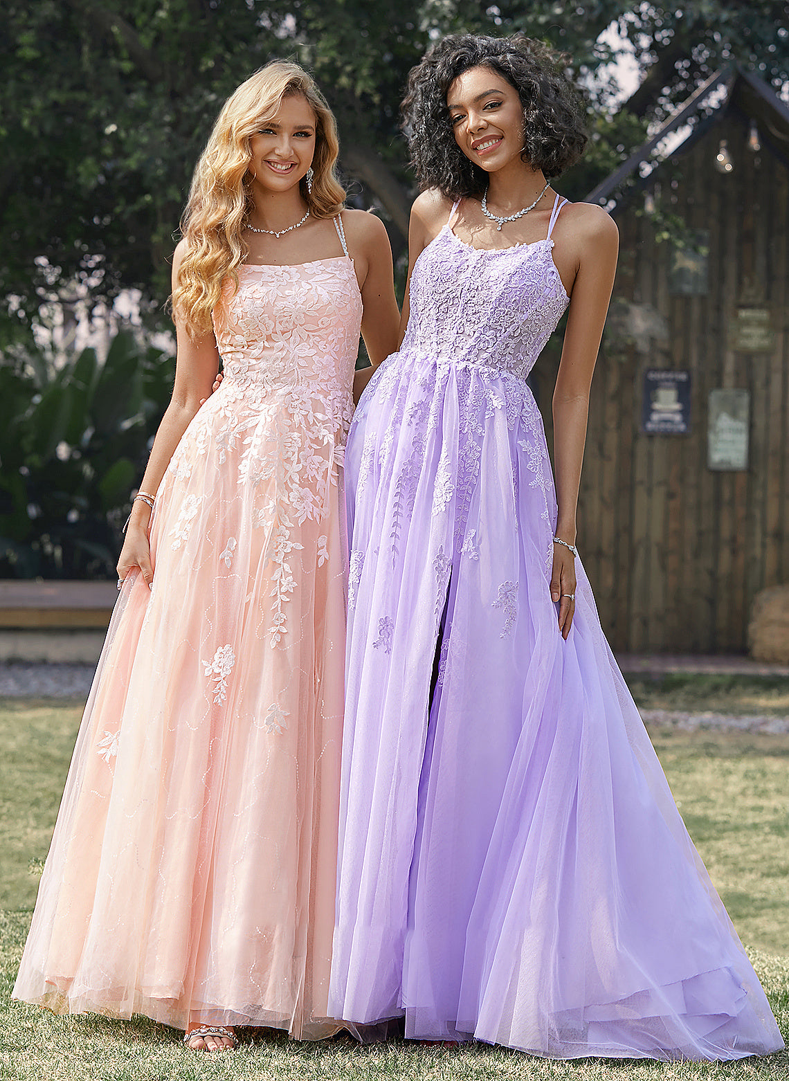 Ball-Gown/Princess Sequins Prom Dresses Lace With Tulle Floor-Length Square Neckline Salma