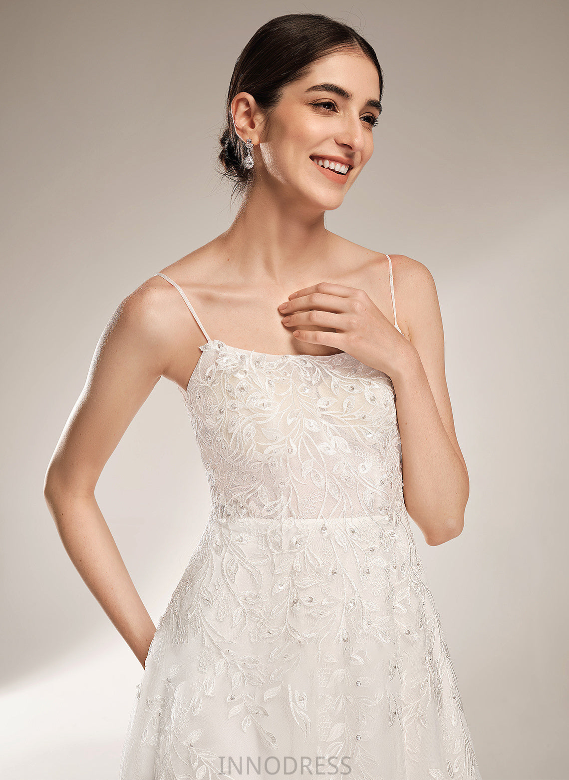 Wedding Luciana Wedding Dresses With Train Neckline Court Sequins Square Beading Dress A-Line