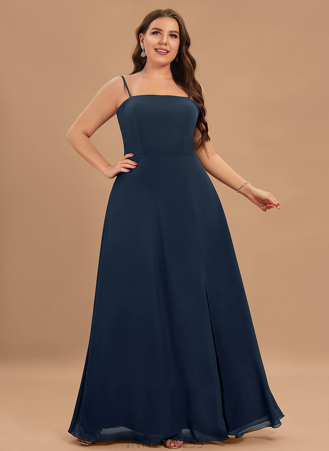 A-Line Straps&Sleeves Length Floor-Length Silhouette Neckline Square Fabric Denisse Natural Waist Spaghetti Staps Sleeveless Bridesmaid Dresses