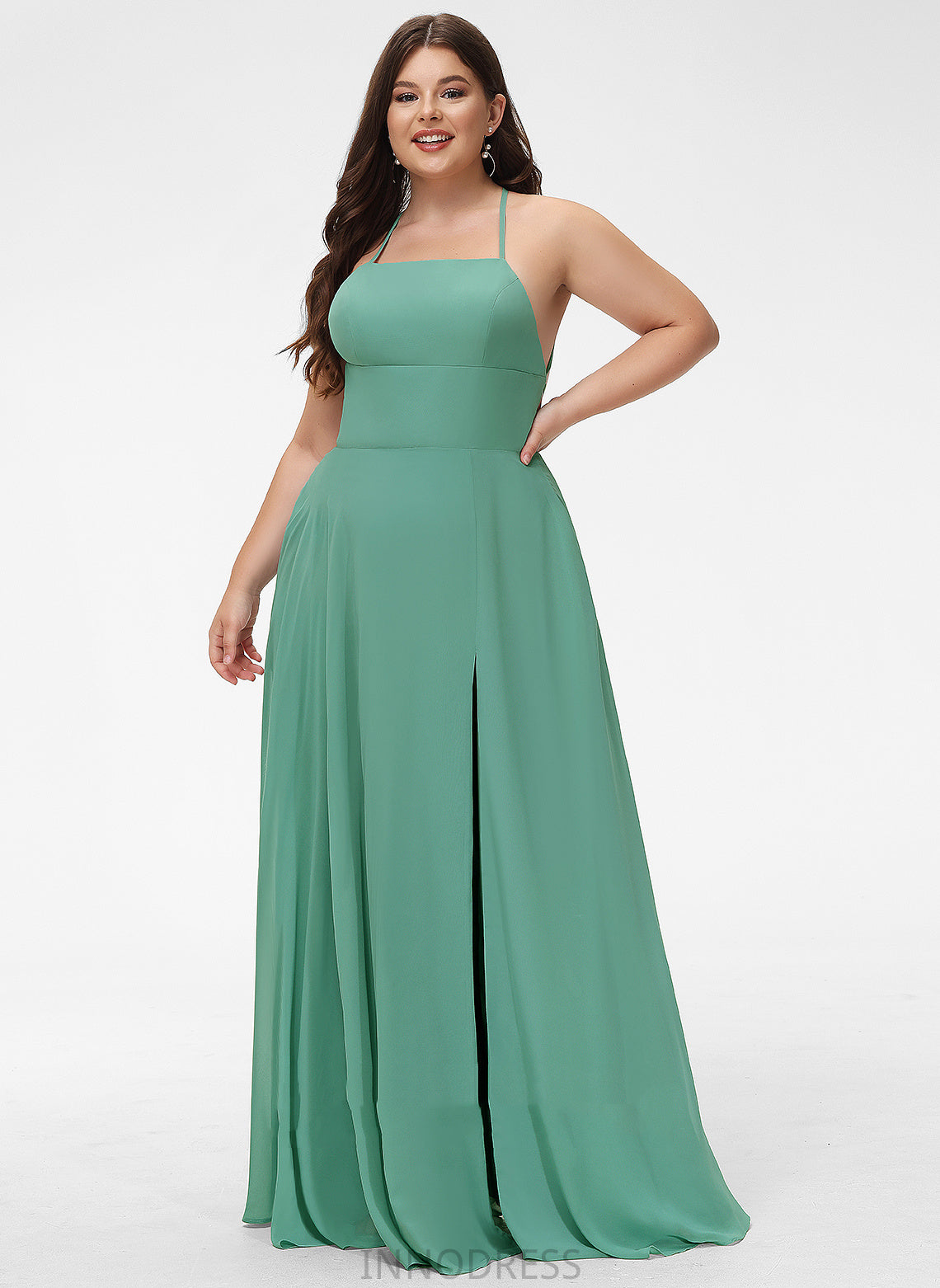 Length A-Line Silhouette Floor-Length Neckline Fabric Straps&Sleeves Square Whitney Spaghetti Staps A-Line/Princess Sleeveless Bridesmaid Dresses