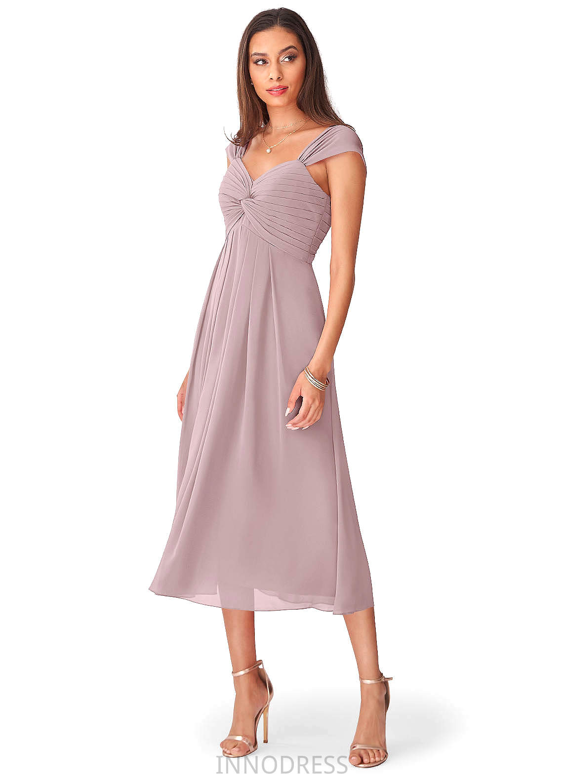 Genesis Floor Length Sheath/Column Natural Waist V-Neck Sleeveless Bridesmaid Dresses