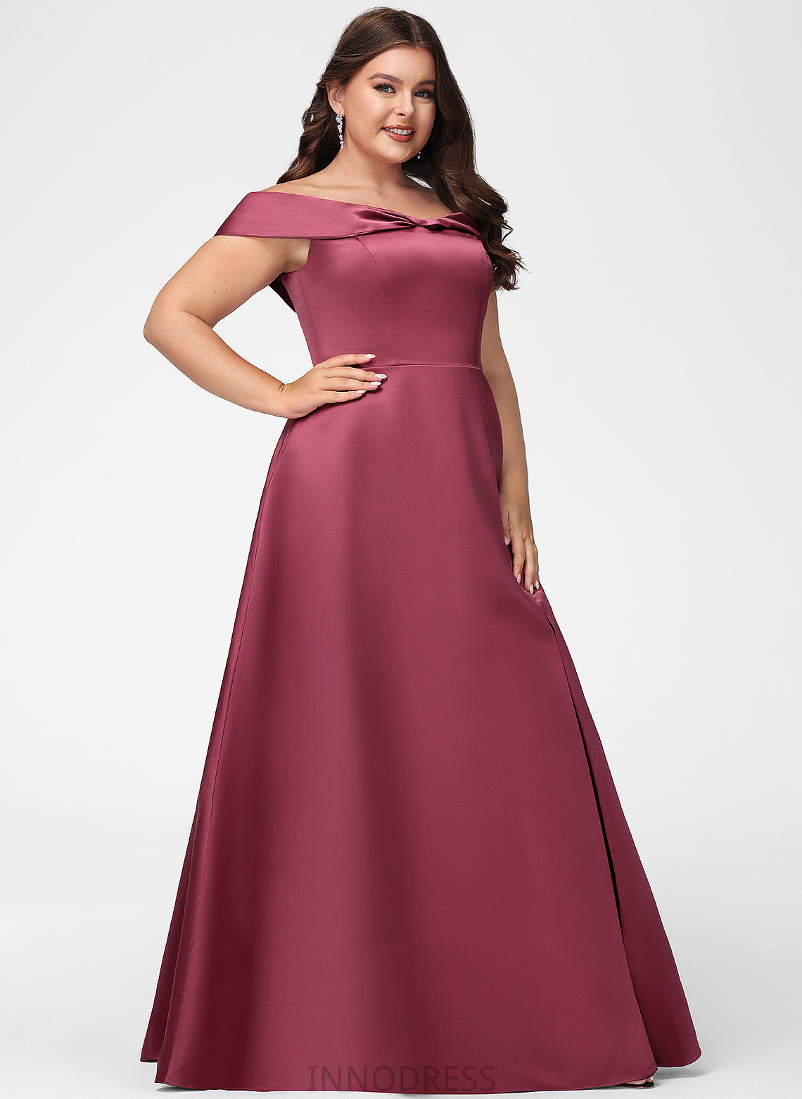 Floor-Length Length Off-the-Shoulder Silhouette SplitFront Fabric A-Line Neckline Embellishment Lina Taffeta Floor Length Bridesmaid Dresses