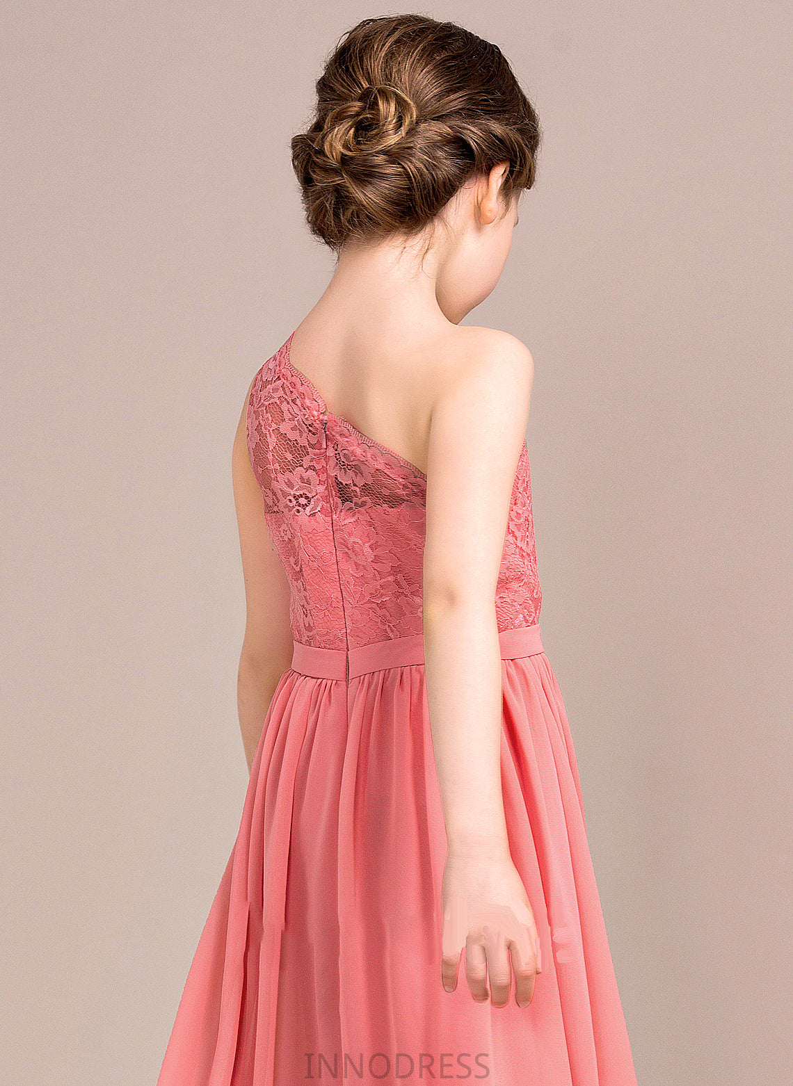 Chiffon Junior Bridesmaid Dresses Essence One-Shoulder Floor-Length A-Line Lace