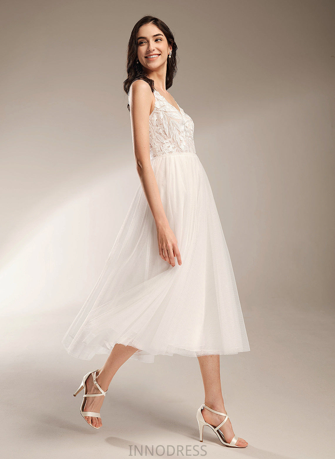 A-Line V-neck Wedding Dresses Wedding Tea-Length Joslyn Dress