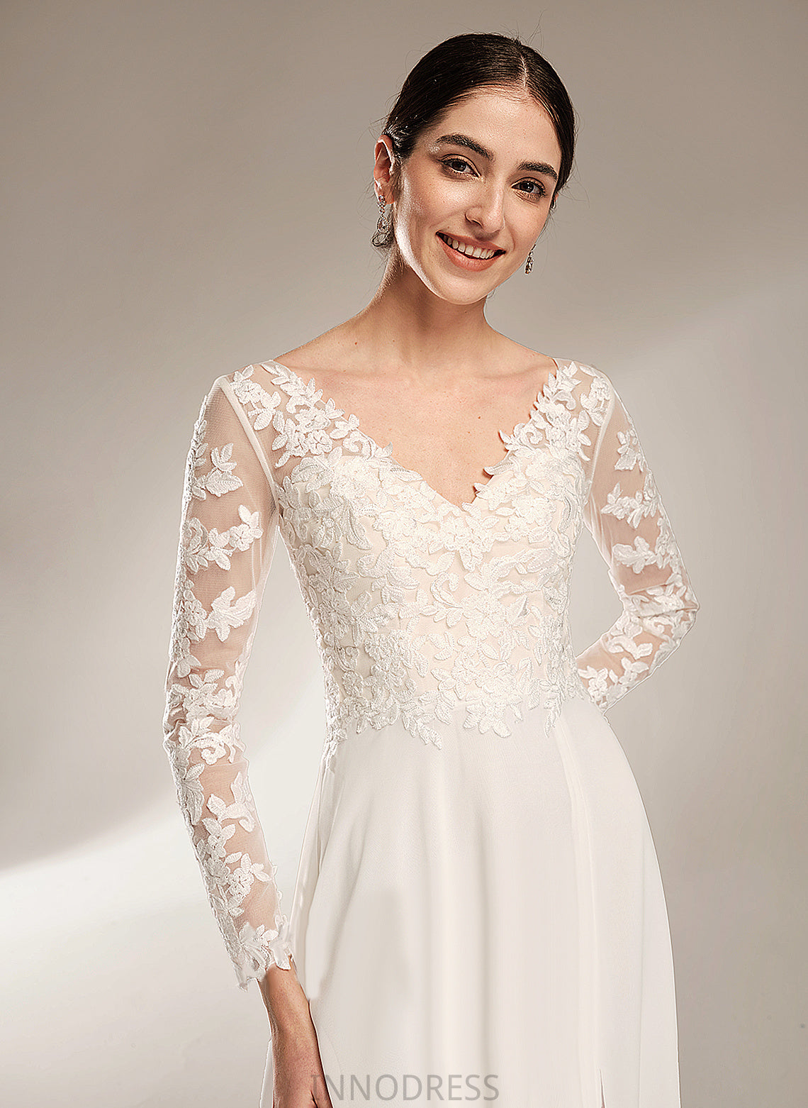 Wedding Dress Marian Chiffon Wedding Dresses V-neck Split Front Floor-Length With A-Line Lace