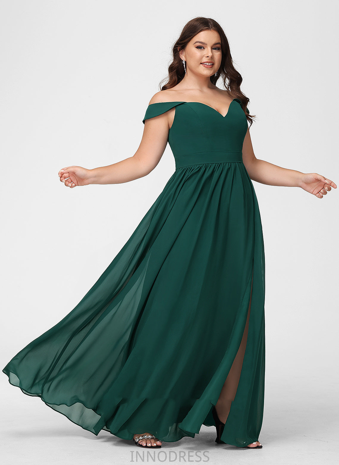 SplitFront Off-the-Shoulder Length Floor-Length Embellishment Silhouette Neckline A-Line Fabric Magdalena A-Line/Princess Sleeveless Bridesmaid Dresses