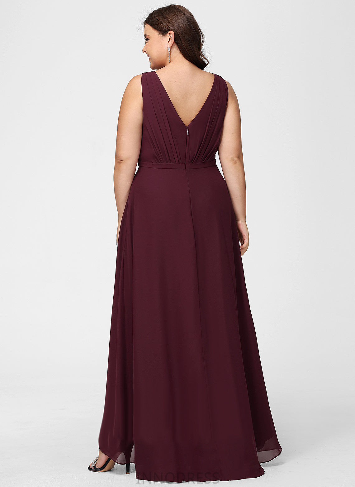 Embellishment Length Neckline A-Line SplitFront Asymmetrical Silhouette Fabric V-neck Ginny Cap Sleeves Natural Waist Bridesmaid Dresses