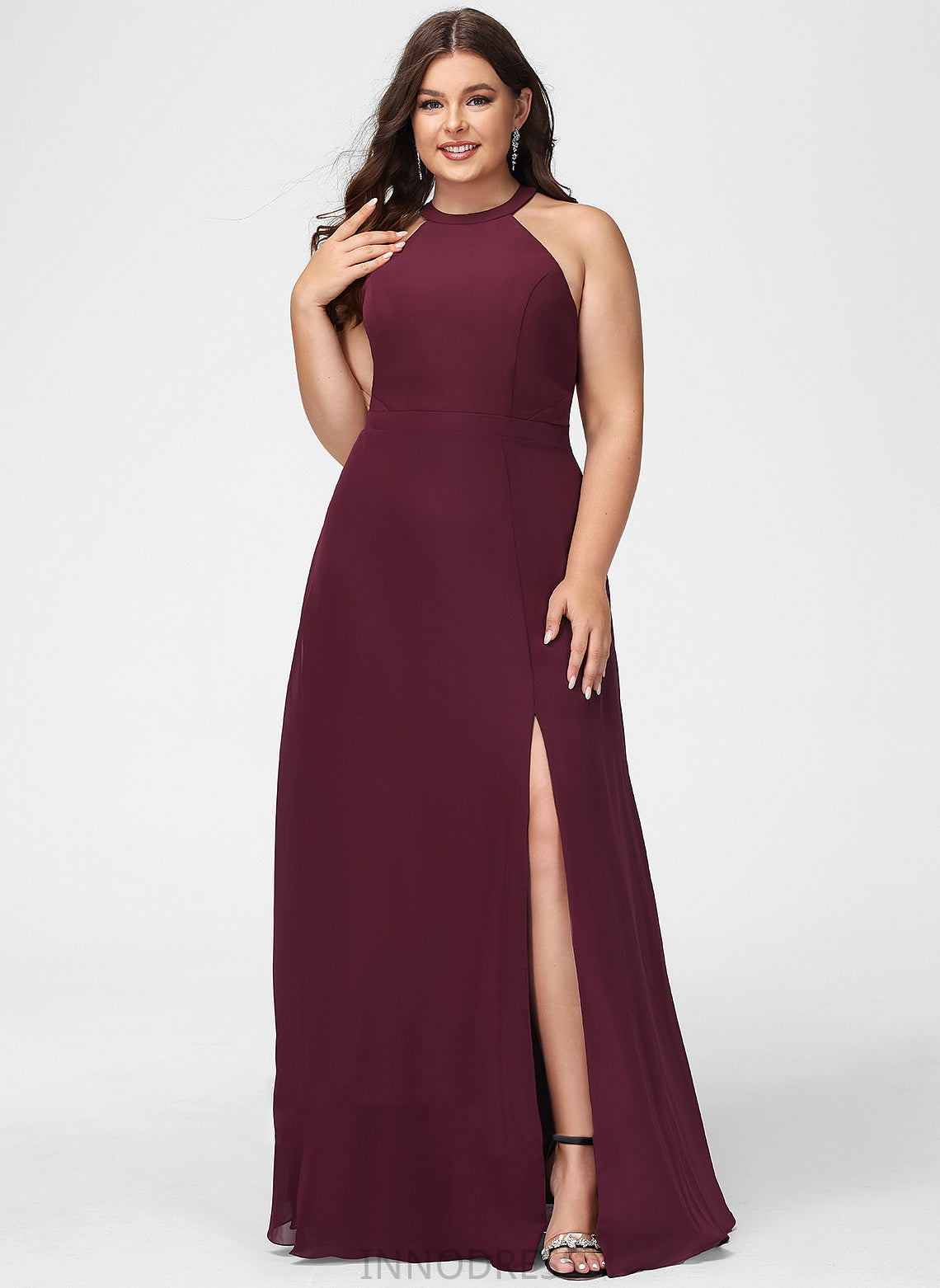 Neckline Floor-Length SplitFront Silhouette Length Embellishment Fabric HighNeck A-Line Laurel V-Neck Sleeveless Bridesmaid Dresses