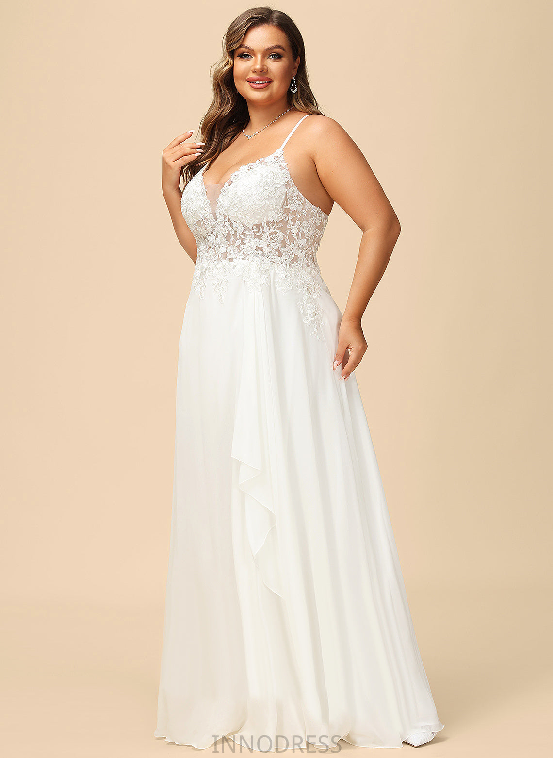 Lace V-neck With Dress Floor-Length Wedding Sequins A-Line Chiffon Eileen Wedding Dresses