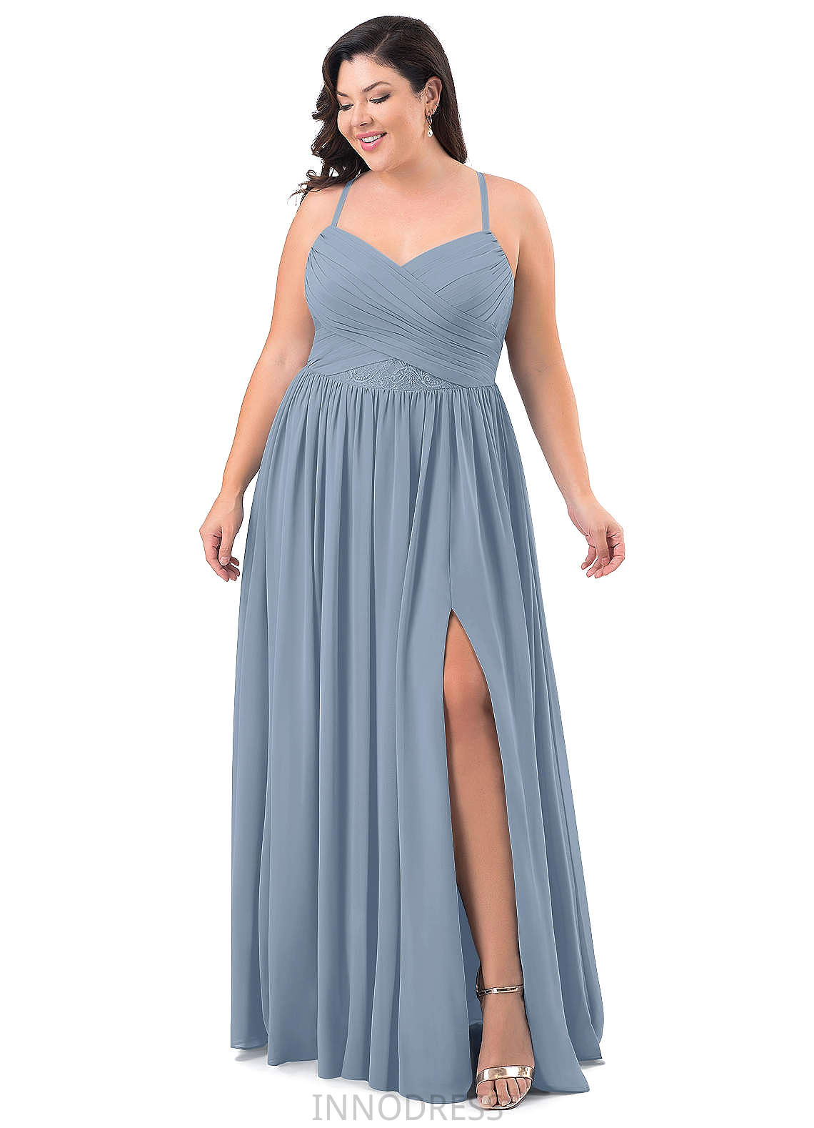 Ireland Spaghetti Staps Satin V-Neck A-Line/Princess Natural Waist Floor Length Sleeveless Bridesmaid Dresses