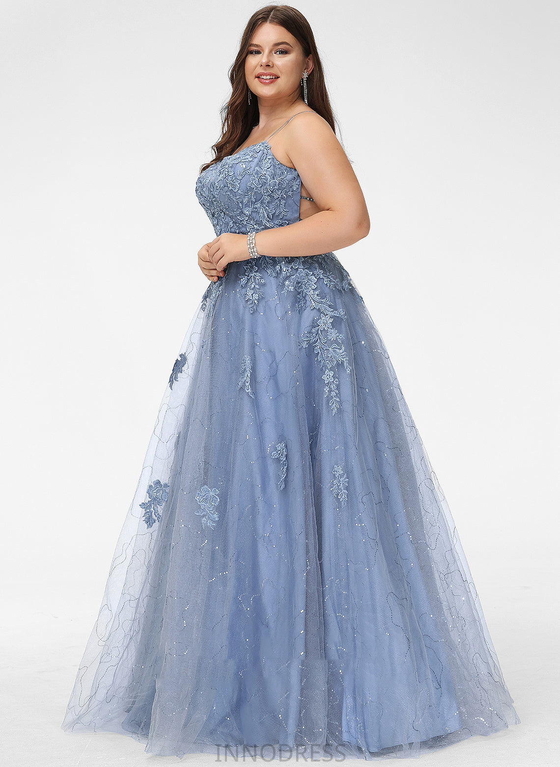 Sequins Aliana Split Tulle Front Square Ball-Gown/Princess Prom Dresses Floor-Length With Neckline