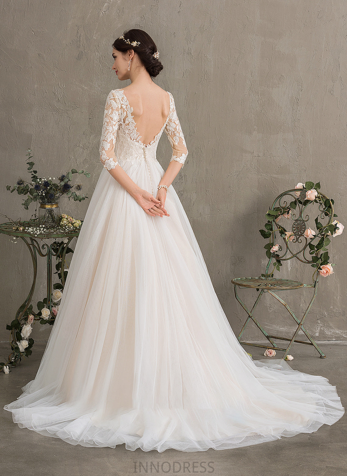 Ruth Neck With Scoop Wedding Dresses Tulle Wedding Court Ball-Gown/Princess Sequins Train Dress