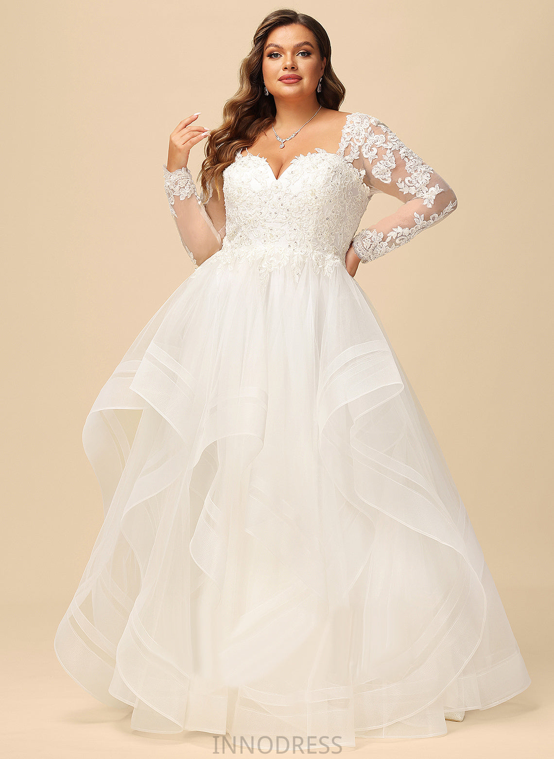 Wedding With Natasha V-neck Sequins Dress Lace Floor-Length Beading Tulle Ball-Gown/Princess Wedding Dresses