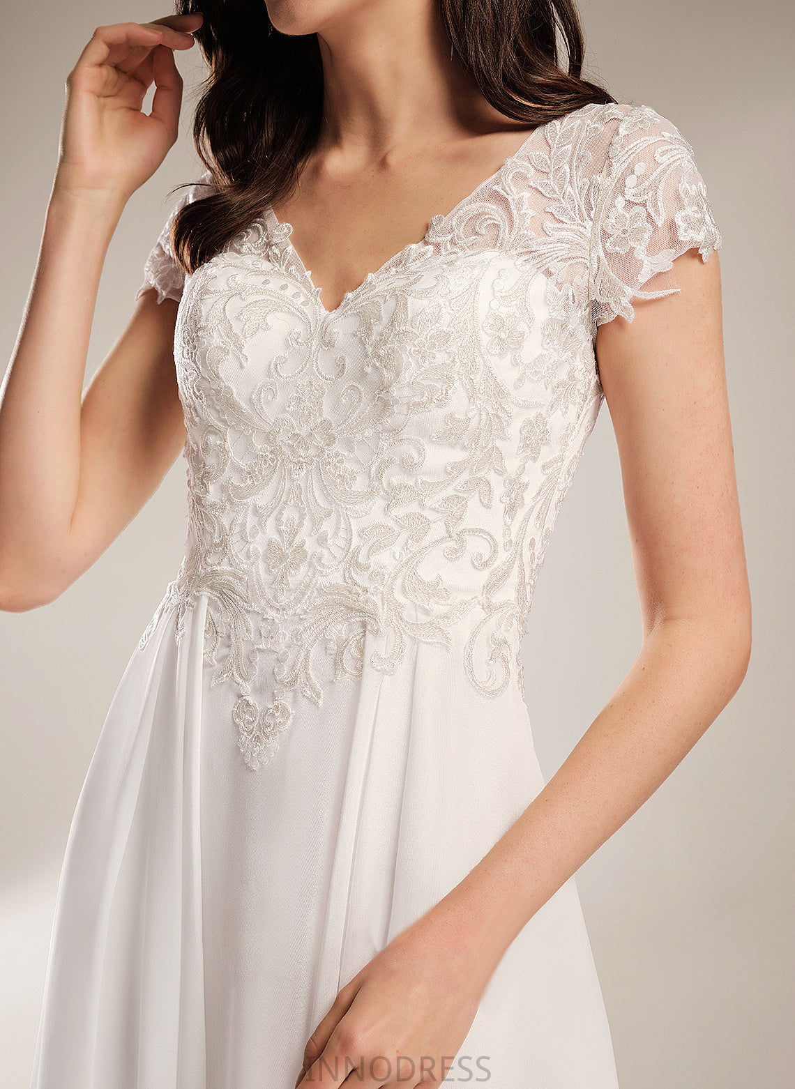 Asymmetrical Carla Wedding Dresses Chiffon A-Line Wedding V-neck Lace Dress