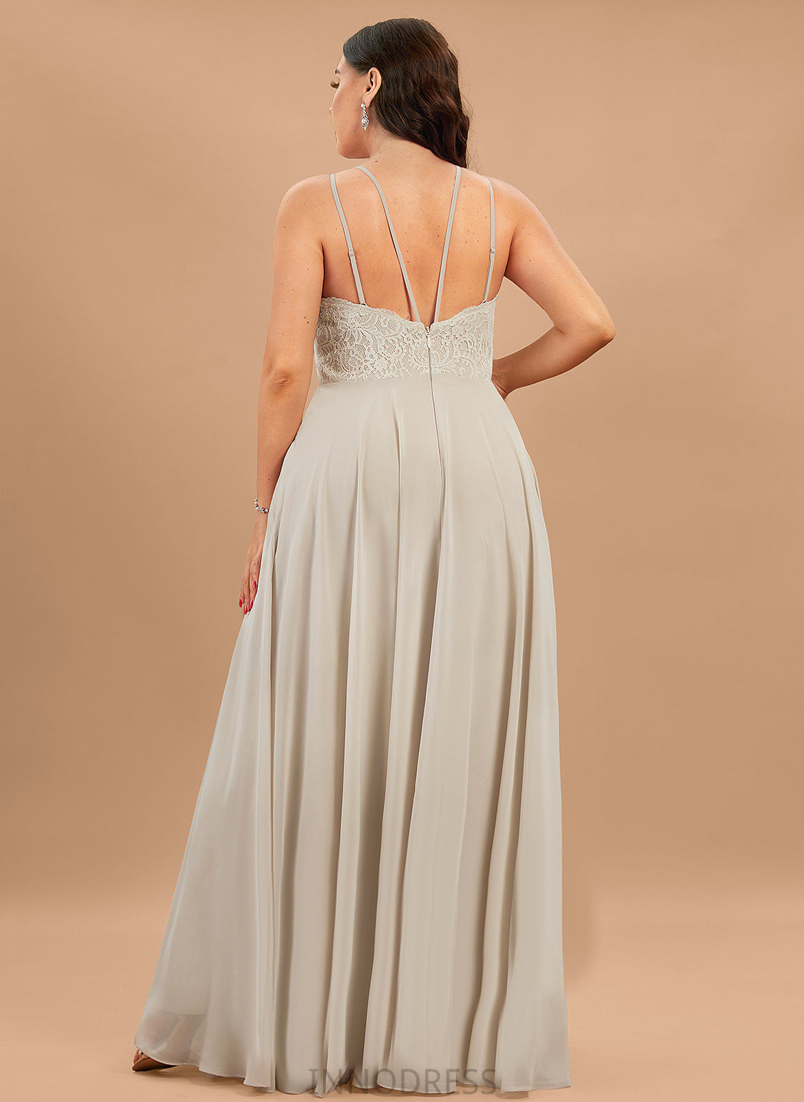 A-Line Fabric Silhouette Floor-Length Length Scoop Lace Neckline Straps&Sleeves Nell Sheath/Column Sleeveless Bridesmaid Dresses