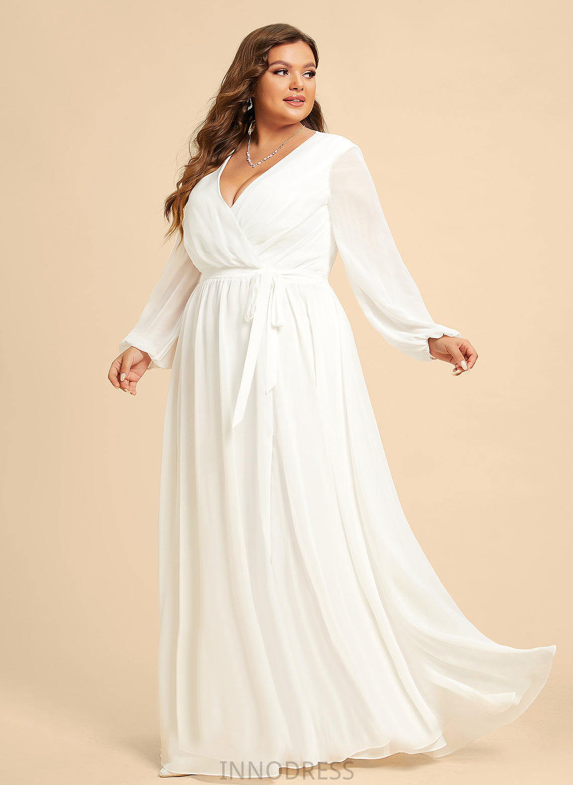 Floor-Length A-Line Wedding Dress Wedding Dresses Kaila V-neck Chiffon