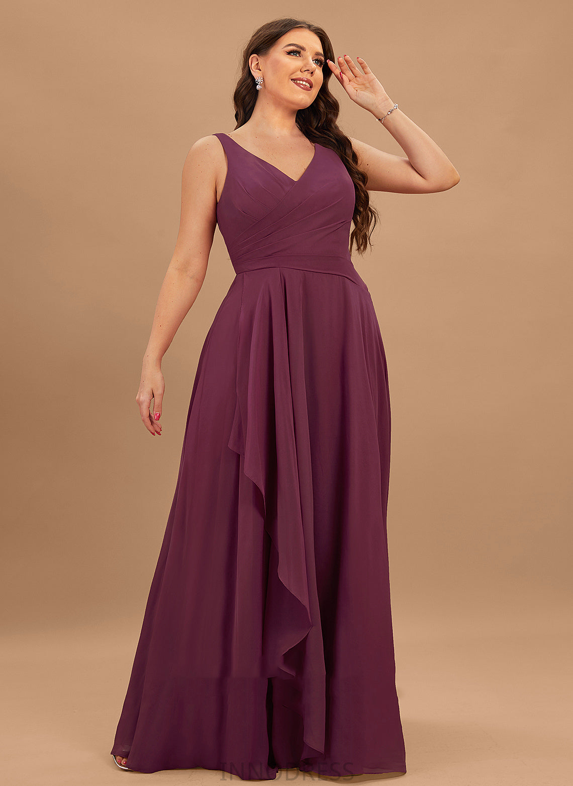 Embellishment Fabric Neckline Length SplitFront V-neck Silhouette A-Line Floor-Length Taylor Bridesmaid Dresses