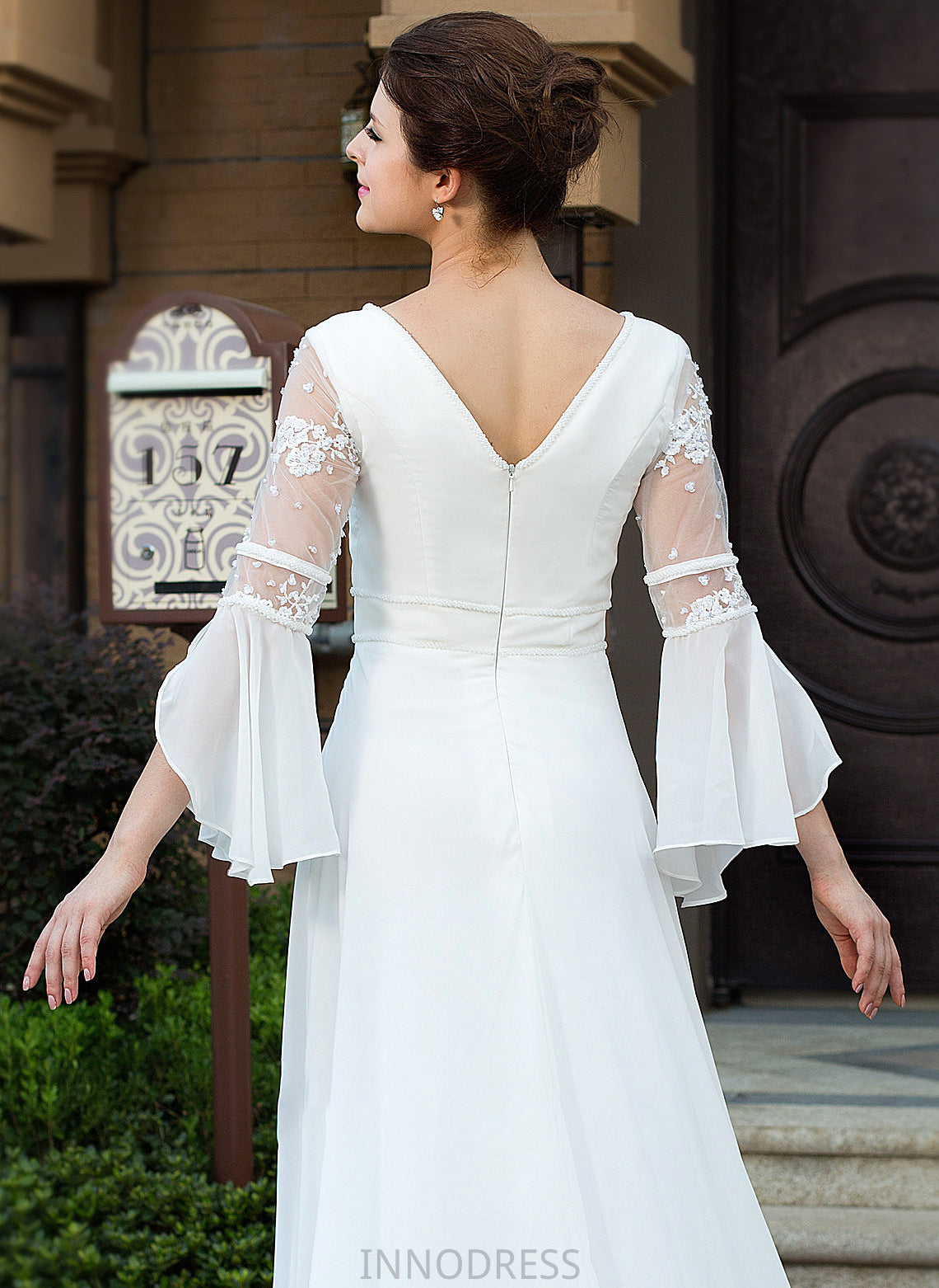 Dress Lace V-neck Laurel Train Wedding Dresses Court Wedding A-Line Beading Chiffon With