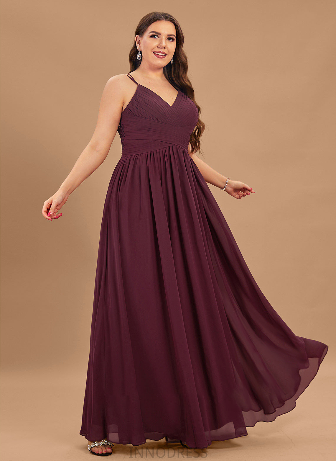 With Lace Aileen Floor-Length Chiffon A-Line Prom Dresses V-neck Ruffle