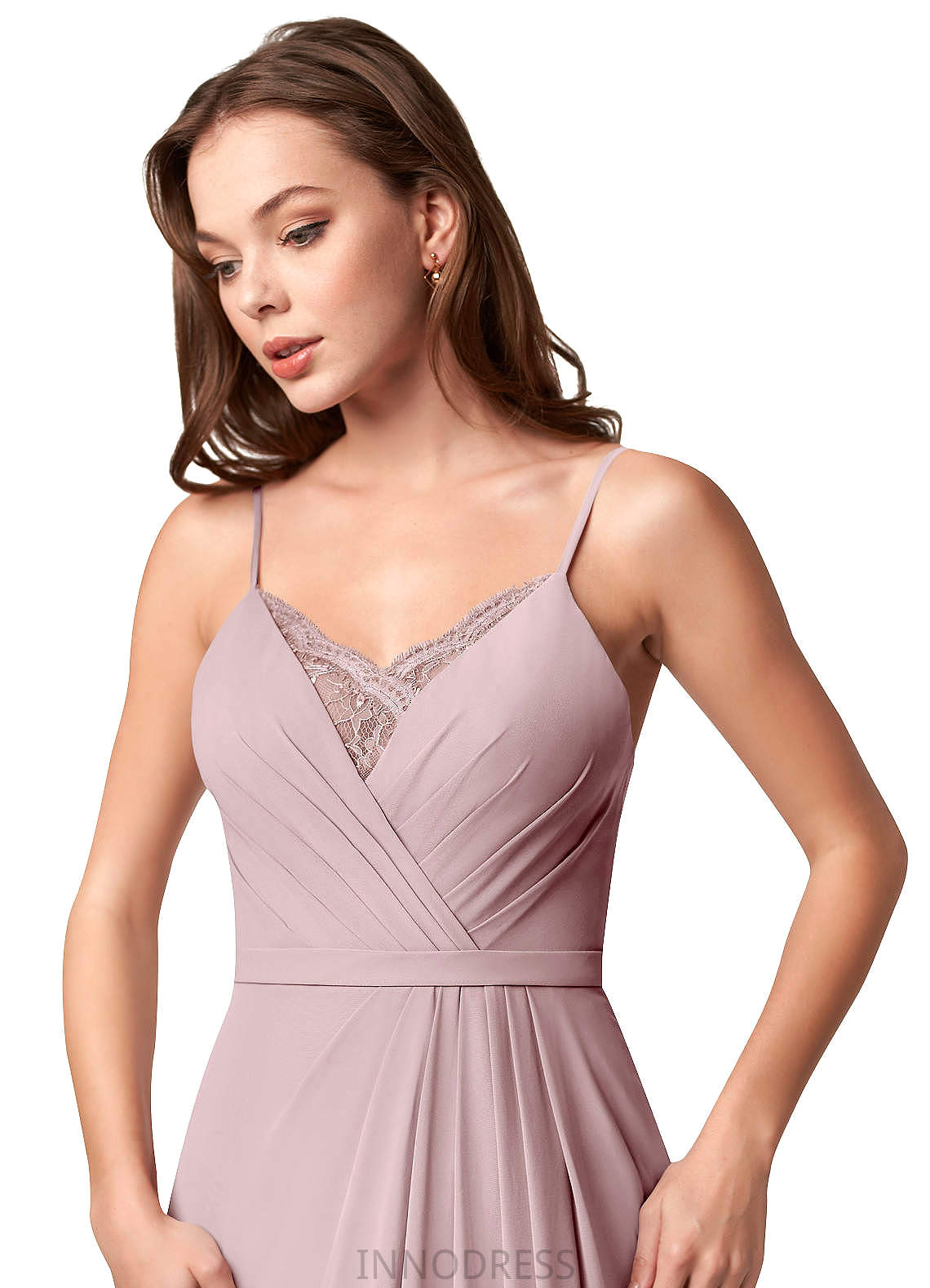 Crystal Floor Length Short Sleeves A-Line/Princess V-Neck Natural Waist Bridesmaid Dresses