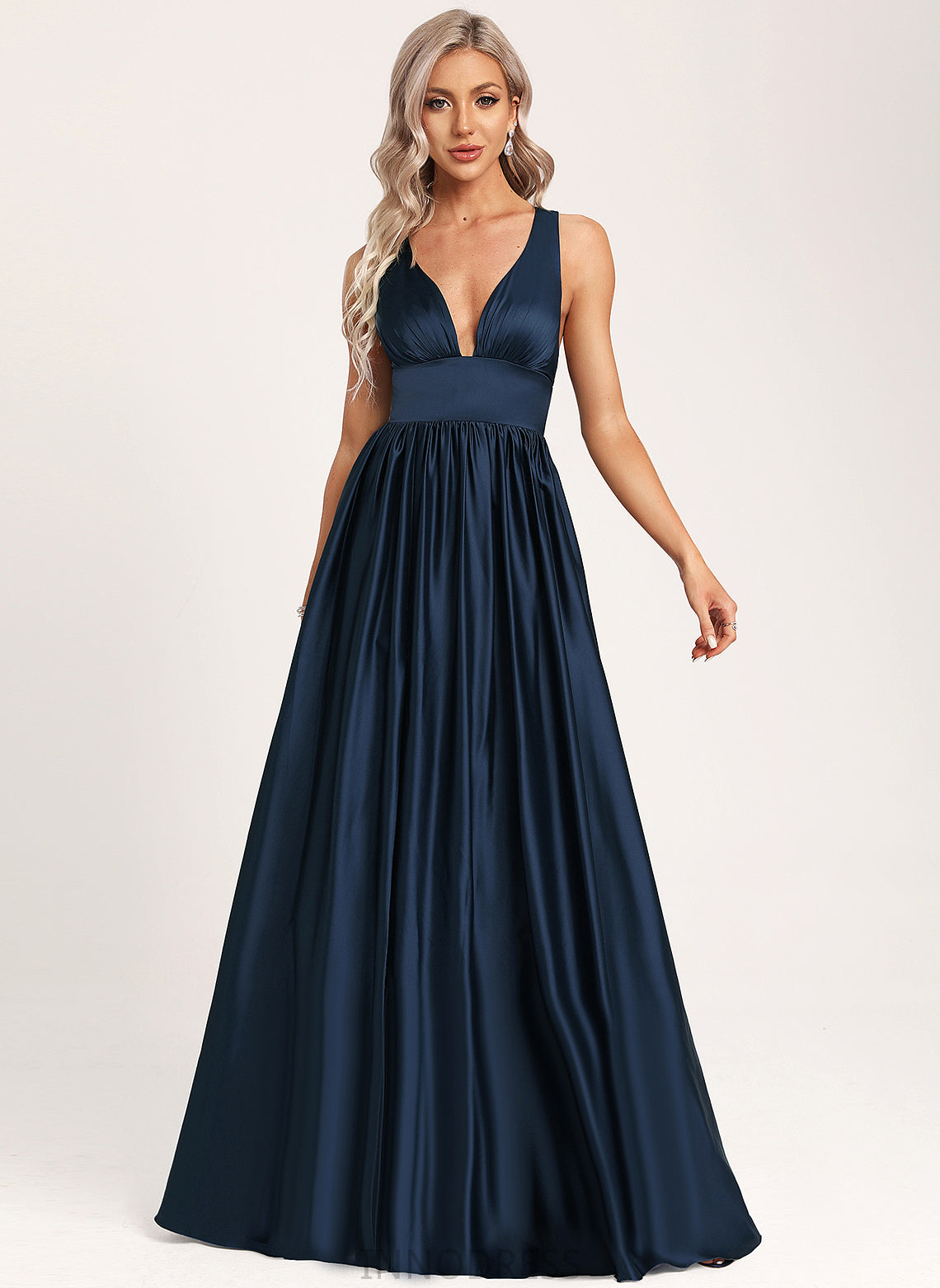 V-neck Silhouette Satin Neckline Length Fabric Straps&Sleeves A-Line Floor-Length Caitlin Bridesmaid Dresses