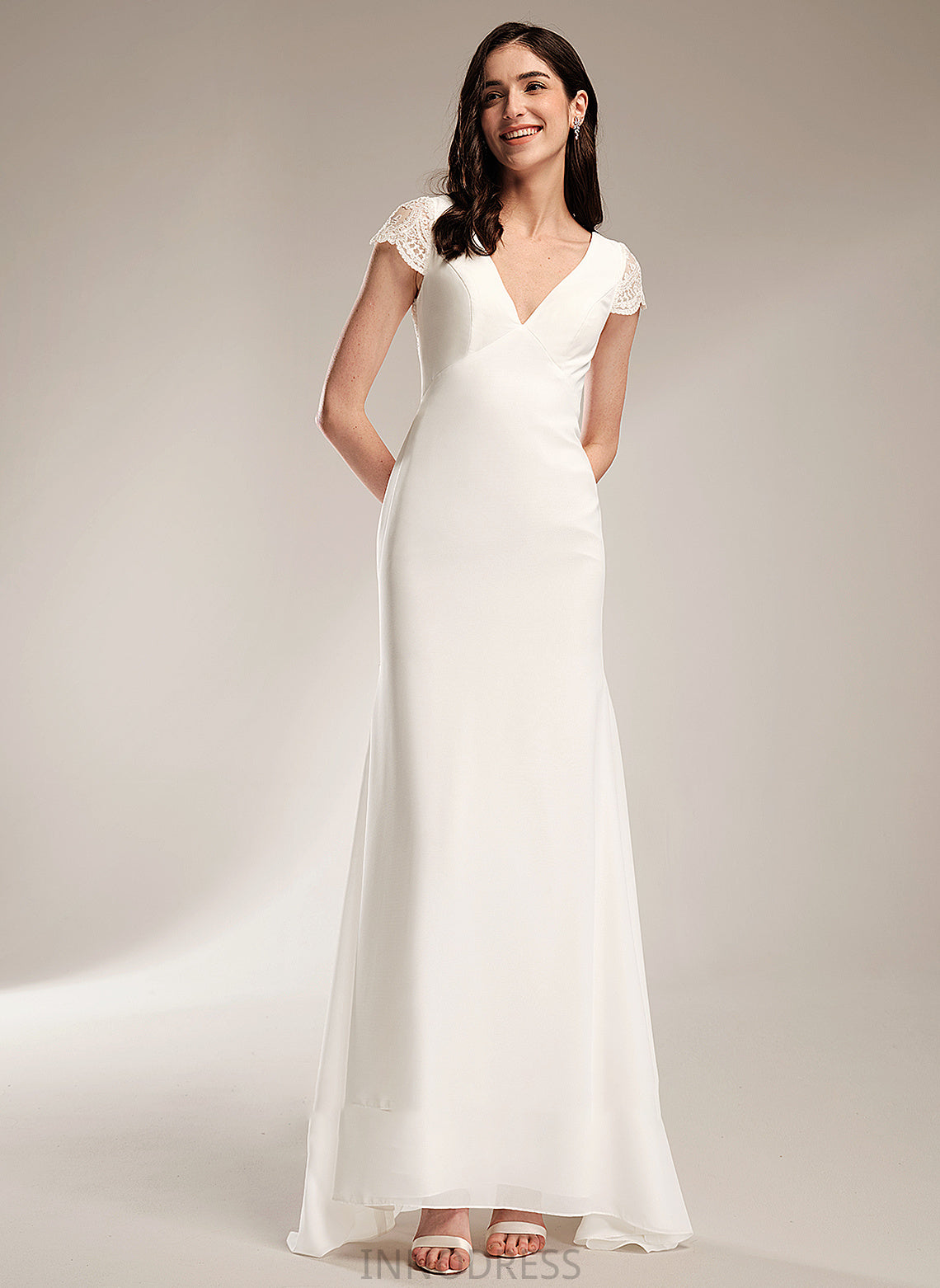 Lace Wedding With Sheath/Column V-neck Wedding Dresses Cassidy Train Dress Sweep