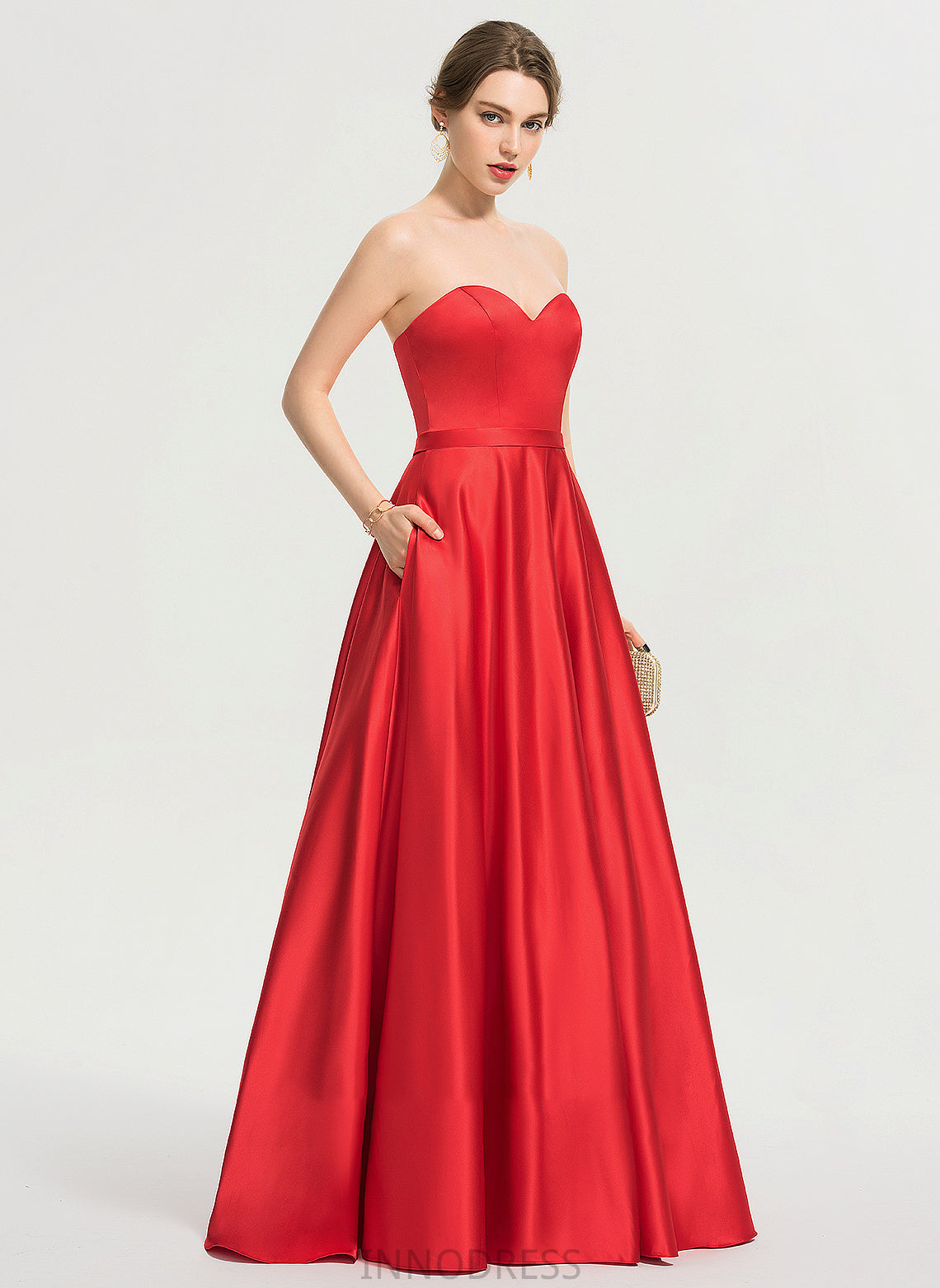 Pockets Sequins Prom Dresses June Sweetheart Beading Satin With Ball-Gown/Princess Floor-Length