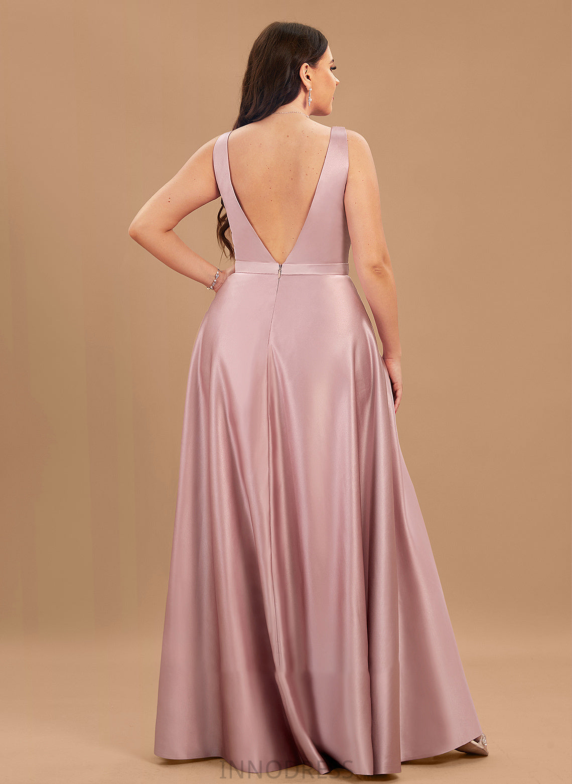 Floor-Length Pockets Satin Prom Dresses V-neck Jayleen With Ball-Gown/Princess