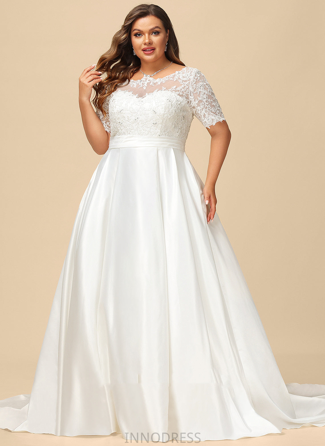 Satin Ball-Gown/Princess With Train Sequins Lace Dress Beading Pockets Cora Court Wedding Dresses Wedding