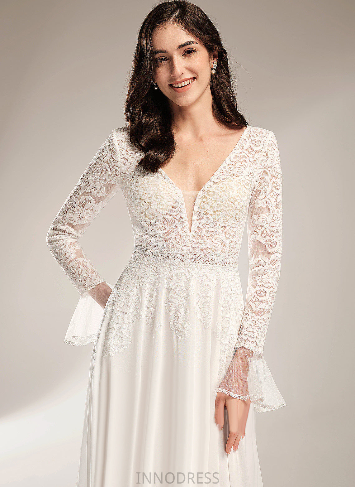 Wedding Dresses V-neck Dress Aurora Lace Train Wedding With A-Line Chiffon Court Ruffle