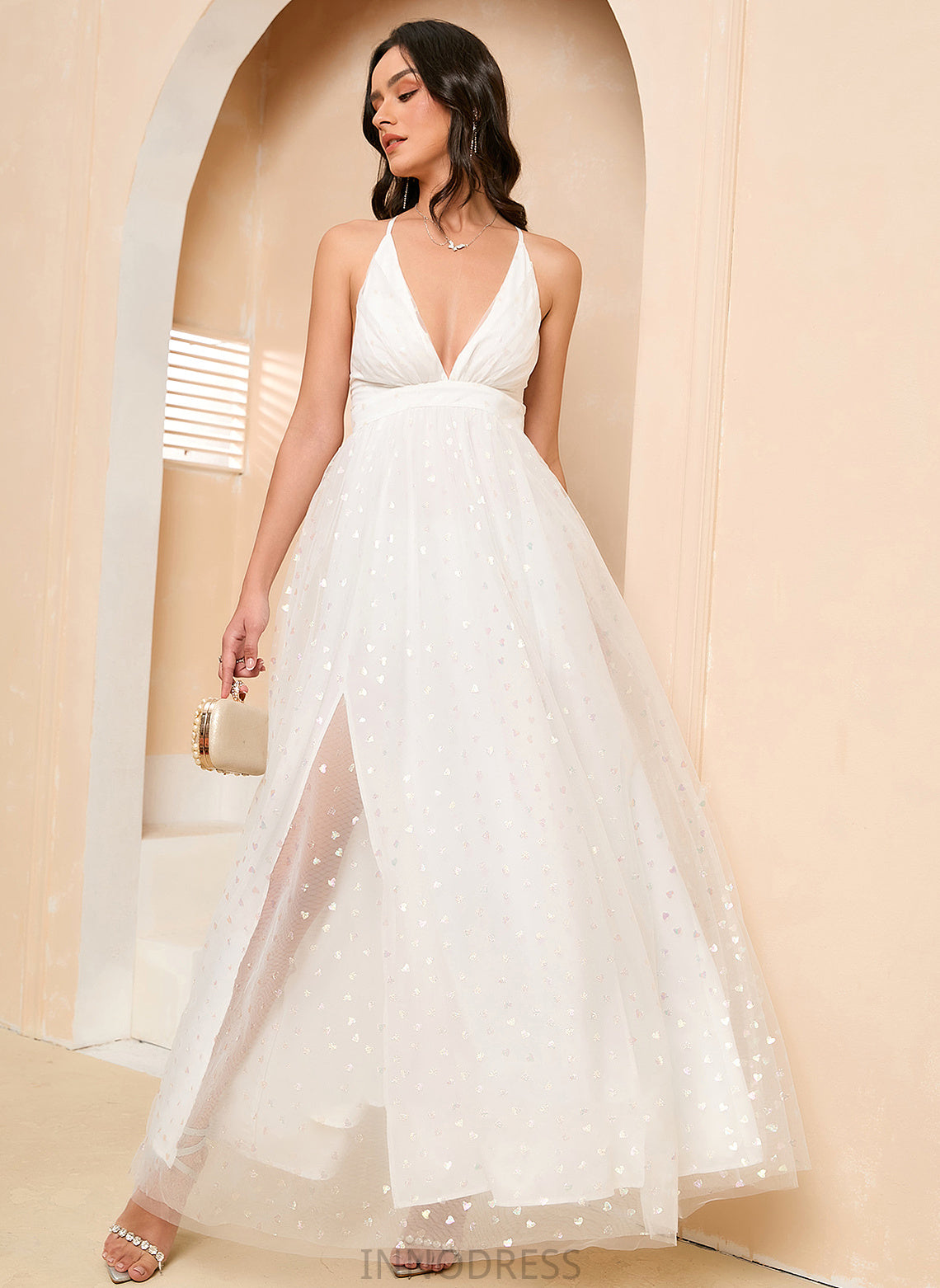 A-Line Wedding V-neck Dress Priscilla Wedding Dresses Ankle-Length