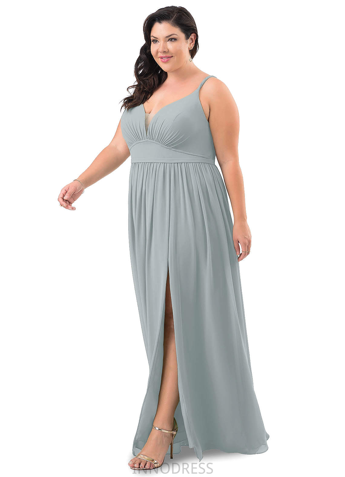 Molly Natural Waist A-Line/Princess Floor Length V-Neck Sleeveless Bridesmaid Dresses