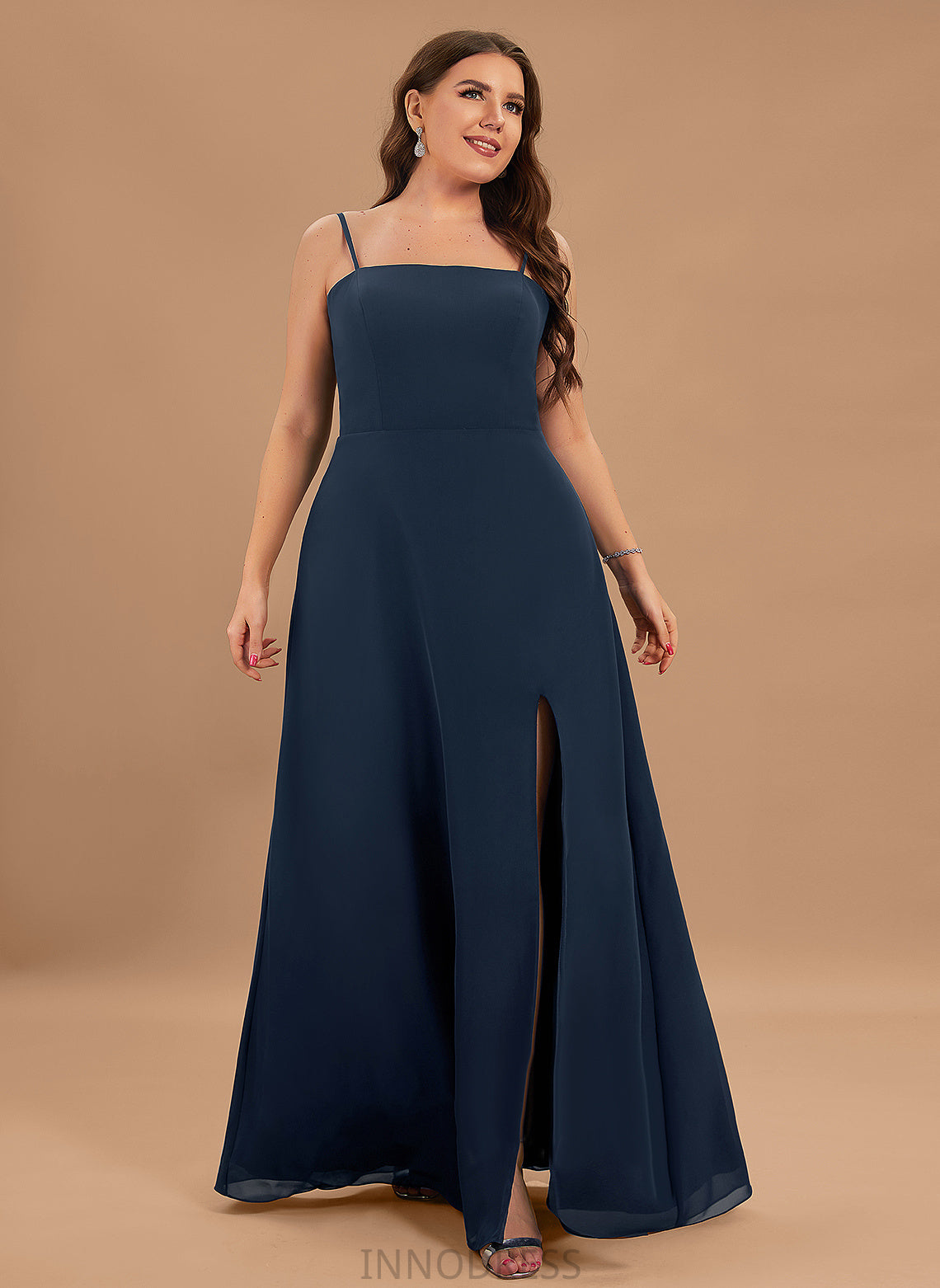 A-Line Straps&Sleeves Length Floor-Length Silhouette Neckline Square Fabric Denisse Natural Waist Spaghetti Staps Sleeveless Bridesmaid Dresses