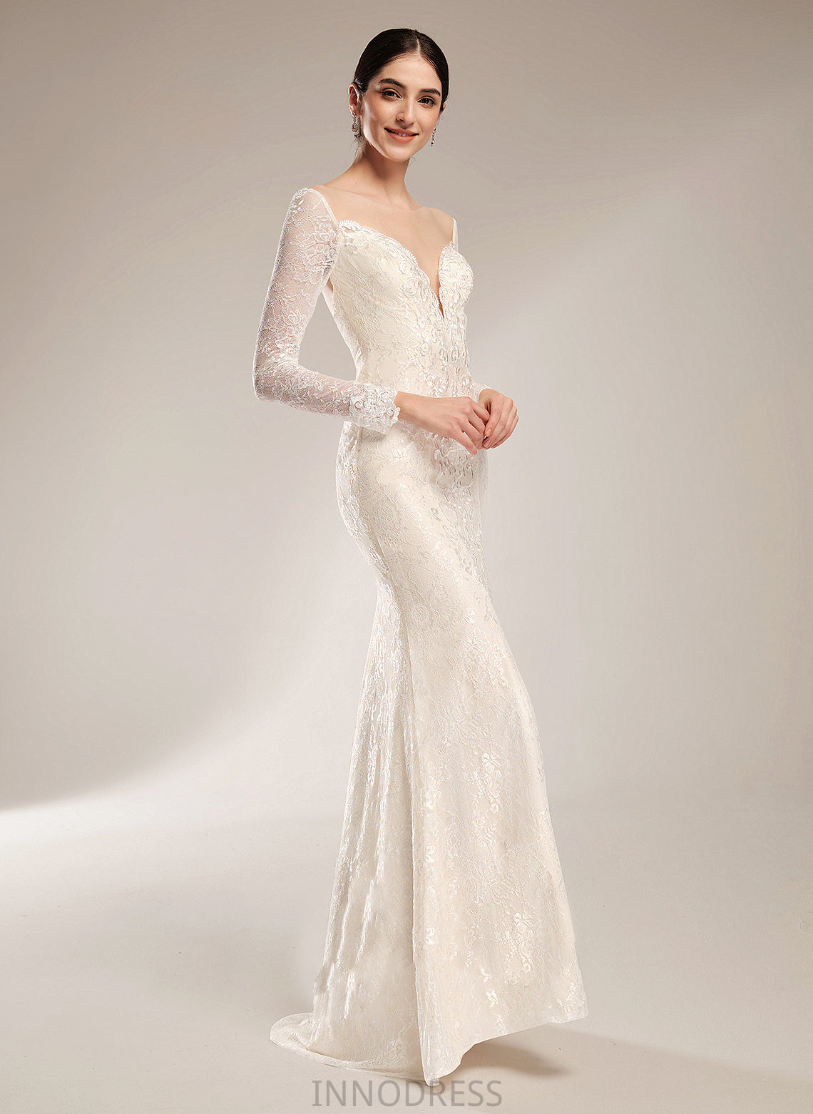 Trumpet/Mermaid Beading Dress With Wedding Dresses Wedding Chiffon Illusion Lace Court Train Allison