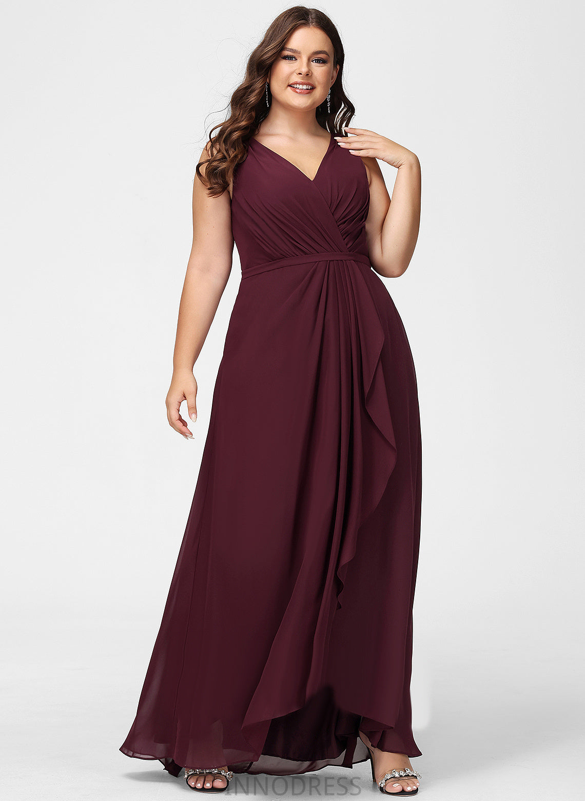 Embellishment Length Neckline A-Line SplitFront Asymmetrical Silhouette Fabric V-neck Ginny Cap Sleeves Natural Waist Bridesmaid Dresses