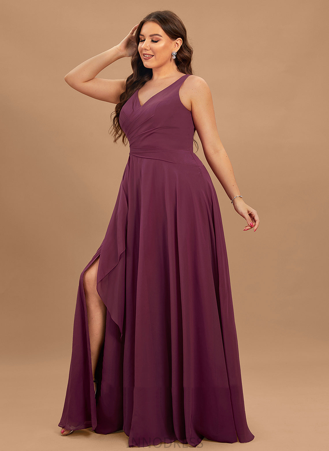 Embellishment Fabric Neckline Length SplitFront V-neck Silhouette A-Line Floor-Length Taylor Bridesmaid Dresses