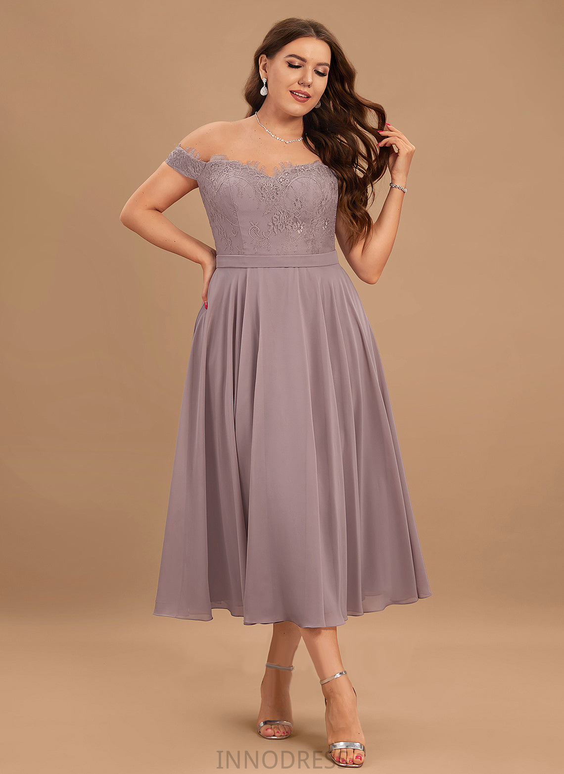 Neckline Tea-Length Embellishment Beading Silhouette Length Off-the-Shoulder Fabric A-Line Maureen Spaghetti Staps Floor Length Bridesmaid Dresses