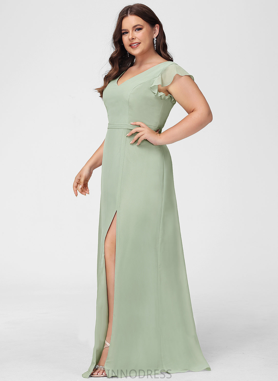 Silhouette Embellishment SplitFront Neckline V-neck Length Fabric Floor-Length A-Line Aylin Natural Waist V-Neck Bridesmaid Dresses