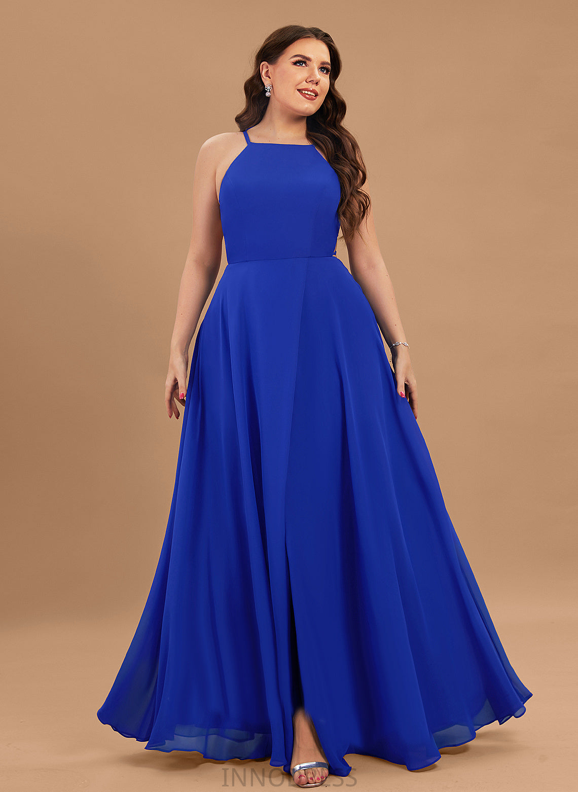 Floor-Length Fabric A-Line Scoop Silhouette Straps&Sleeves Length Neckline Alena V-Neck Sleeveless Empire Waist Bridesmaid Dresses