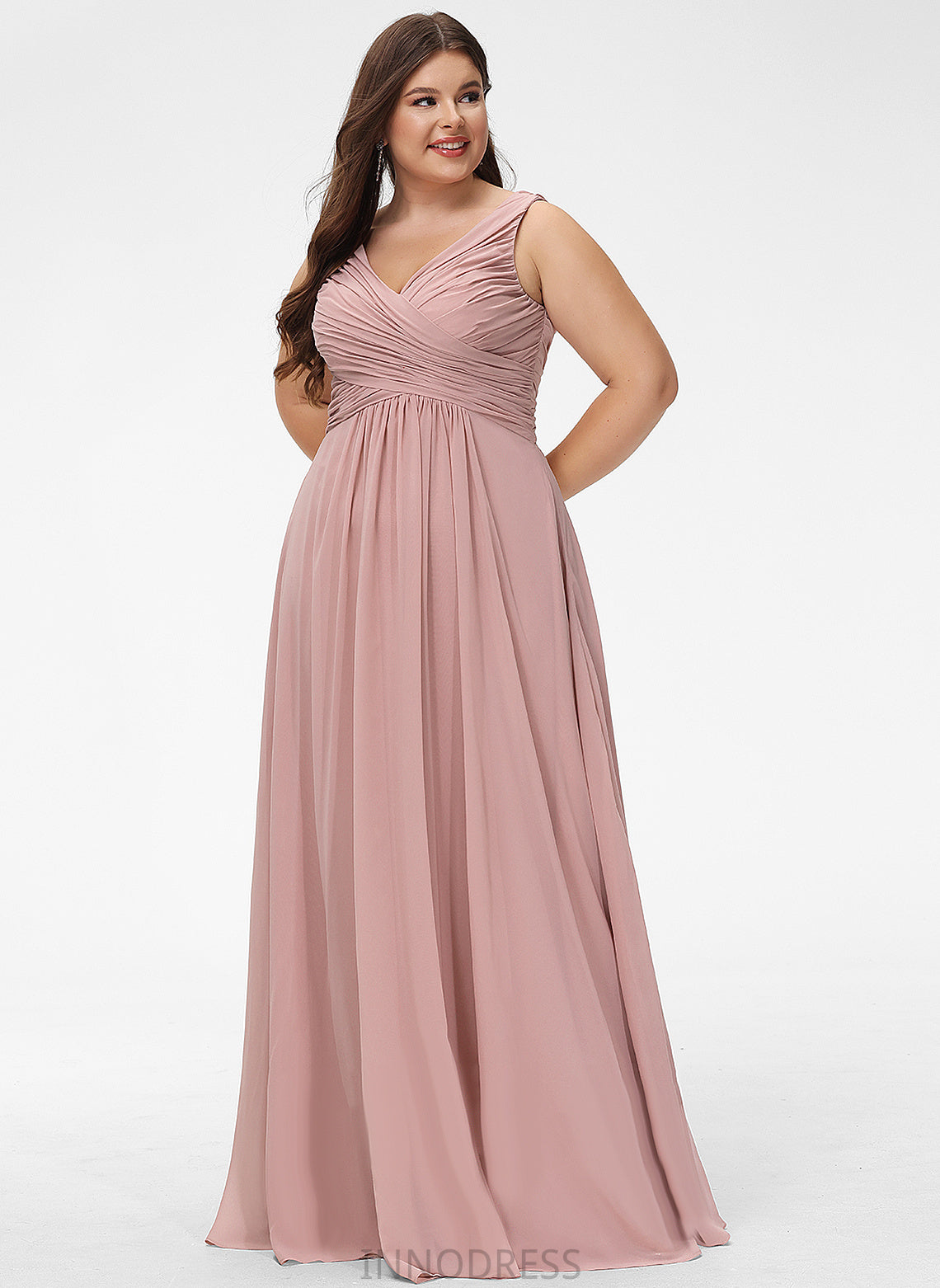 A-Line Fabric Pleated Neckline V-neck Floor-Length Length Silhouette Embellishment Aracely Floor Length A-Line/Princess Bridesmaid Dresses