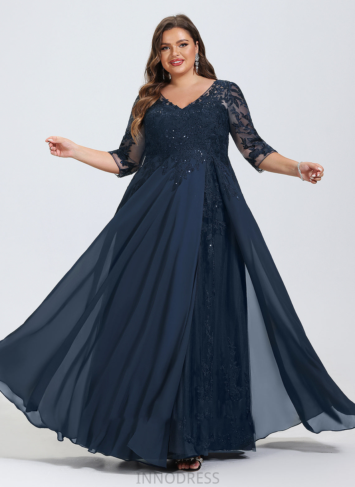 A-Line With Floor-Length Prom Dresses Chiffon V-neck Sequins Kenzie