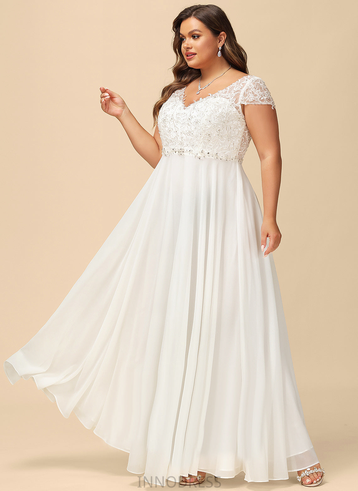 Lace With Dress A-Line Wedding Dresses Floor-Length V-neck Beading Chiffon Sequins Wedding Sophronia