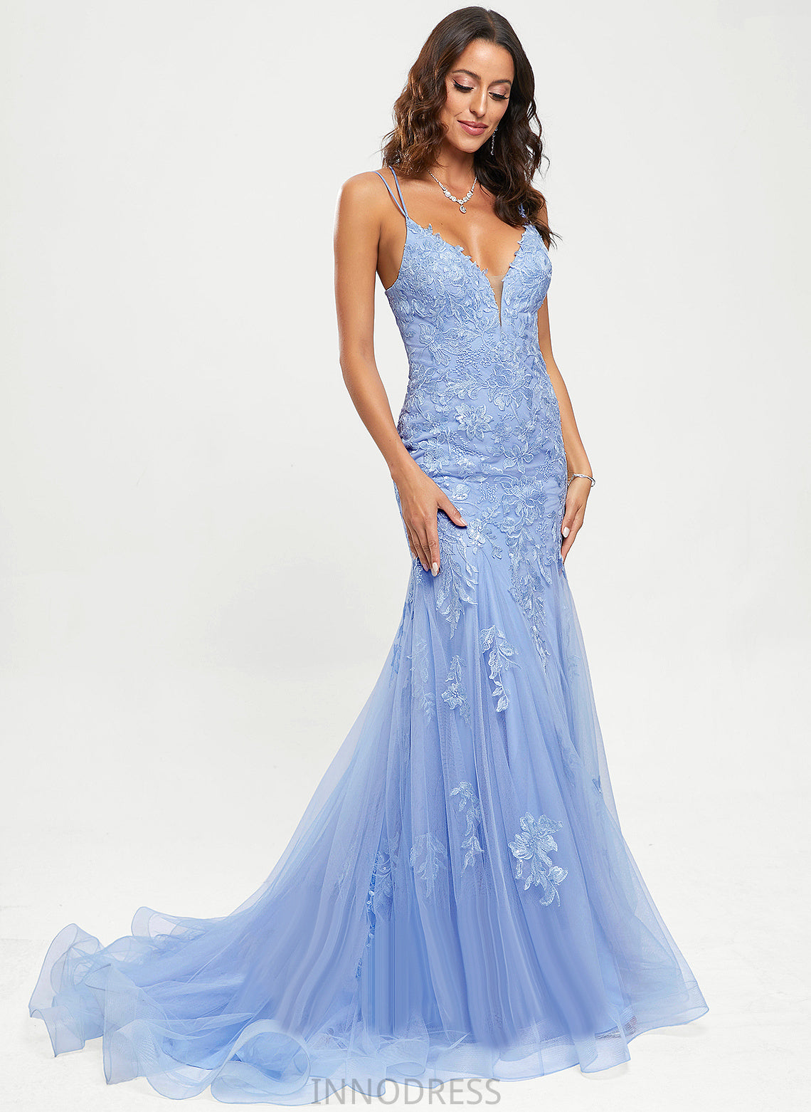 With Train Sweep Prom Dresses Lace V-neck Trumpet/Mermaid Jaylynn Sequins Tulle