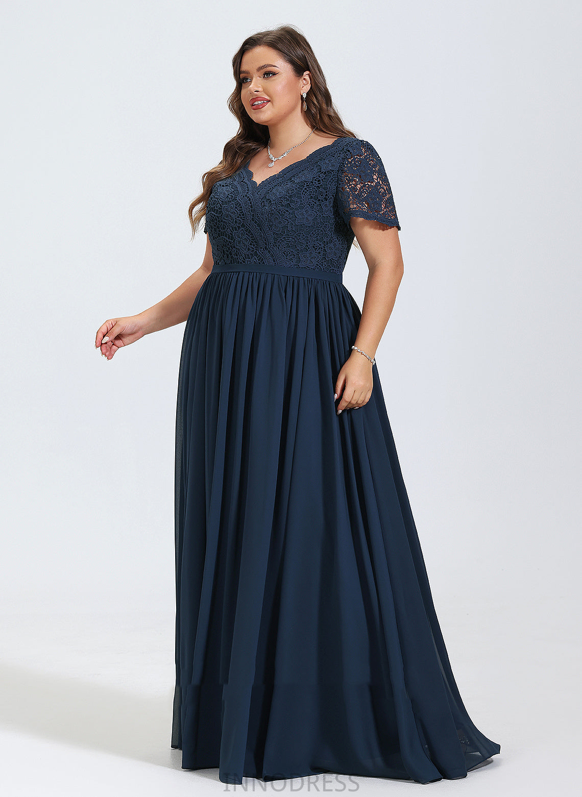 V-neck Fabric A-Line Neckline Length Lace Floor-Length Sleeve Silhouette Sasha Spaghetti Staps A-Line/Princess Bridesmaid Dresses