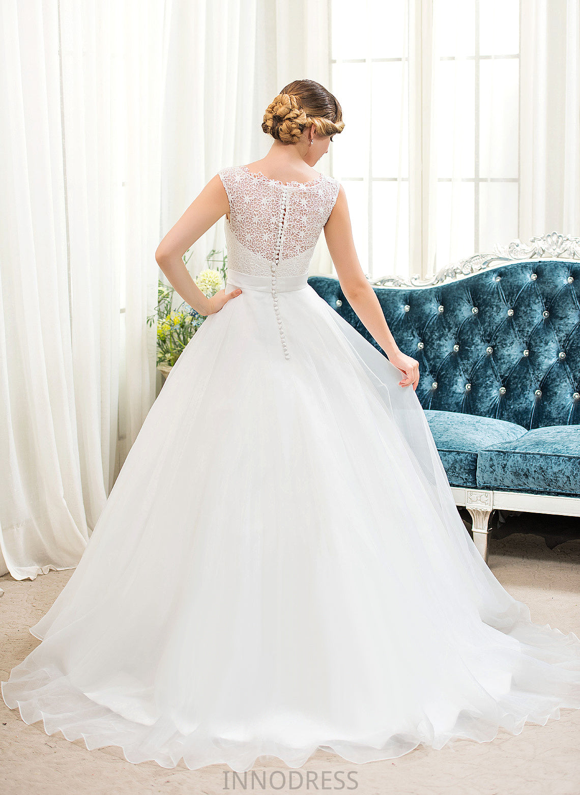 Sweep Organza Wedding Dresses With Ball-Gown/Princess Sequins Wedding Train Dress Lace Maritza Satin Beading